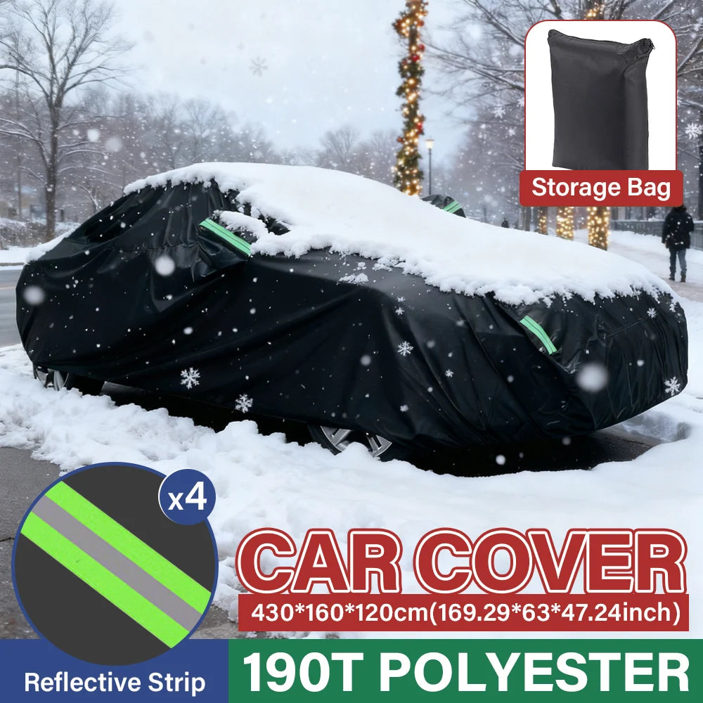 190T Thermal SUV Four-Door Full-Cover Car Cover Winter Snow and Frost Resistant Side Zipper Design Black Universal Fit