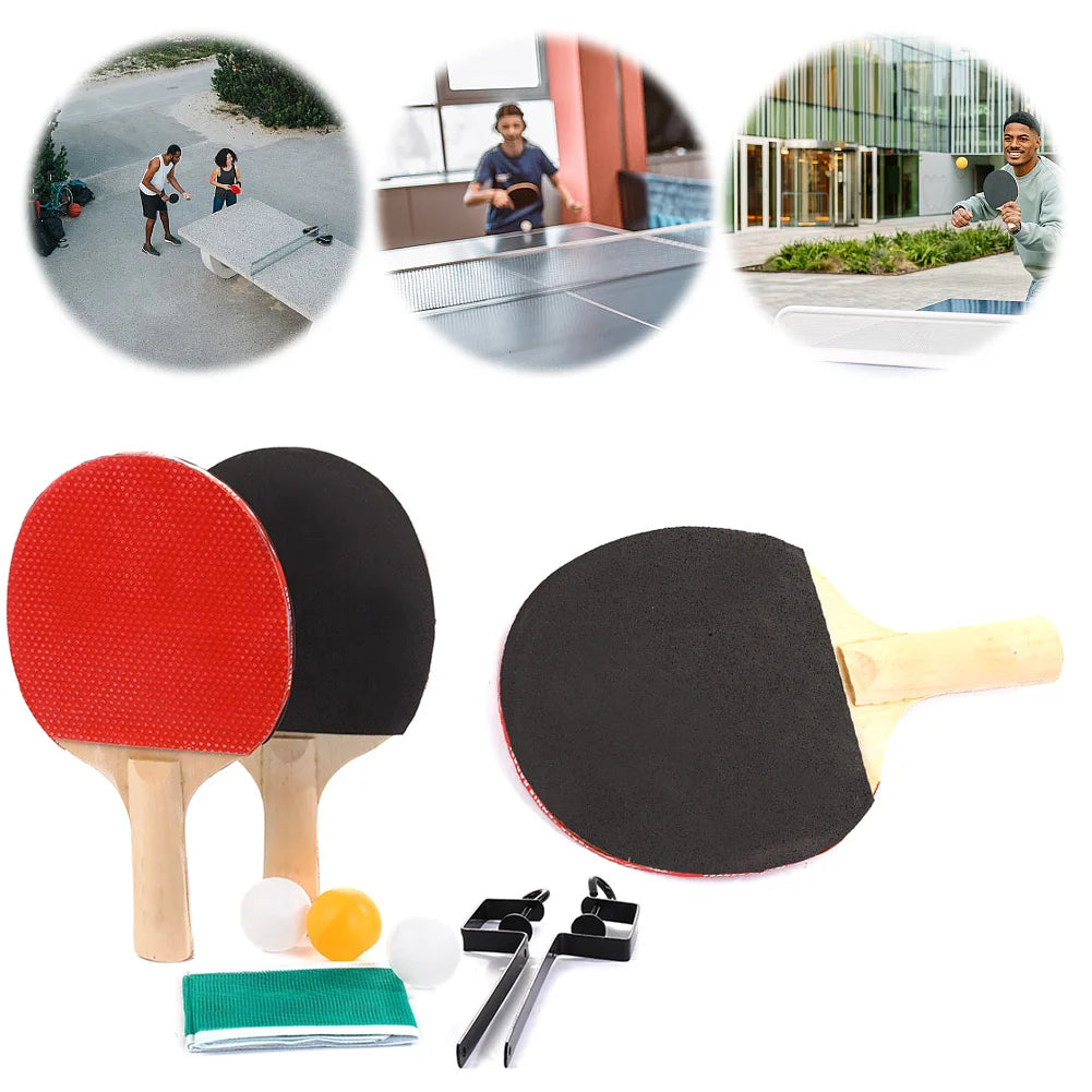Table Tennis Rackets with Balls Table Tennis Net and Post Set Ping Pong Racket Set for Indoor/Outdoor Games