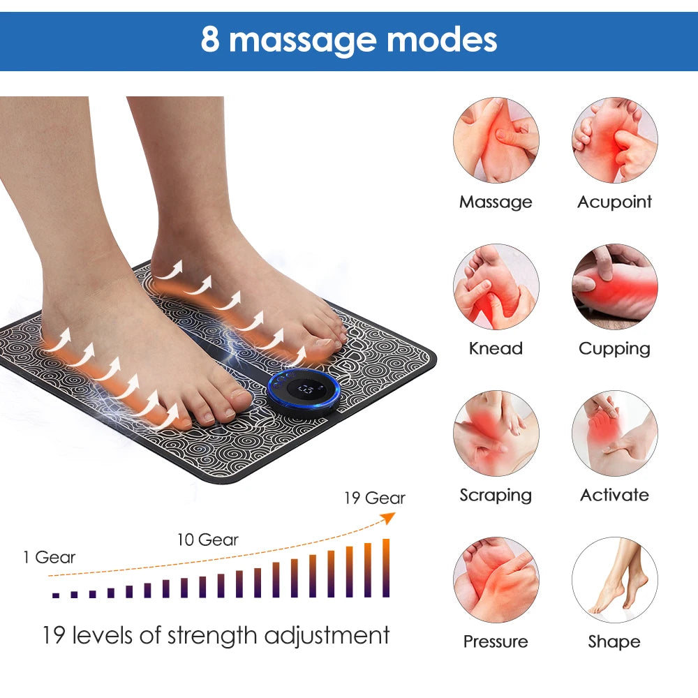 Rechargeable Electric Foot Massager Pad Electrostimulator Massage Mat EMS Muscle Massager Relax Feet Massage Fitness Masajeador