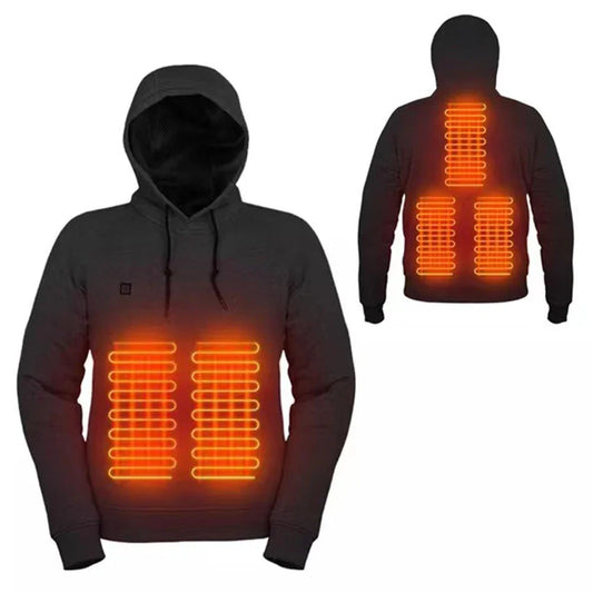 Men Women USB Heating Hoodies USB Rechargeable Long Sleeve Streetwear Loose Coats 3 Heat Levels for Camping Outdoor Work Fishing