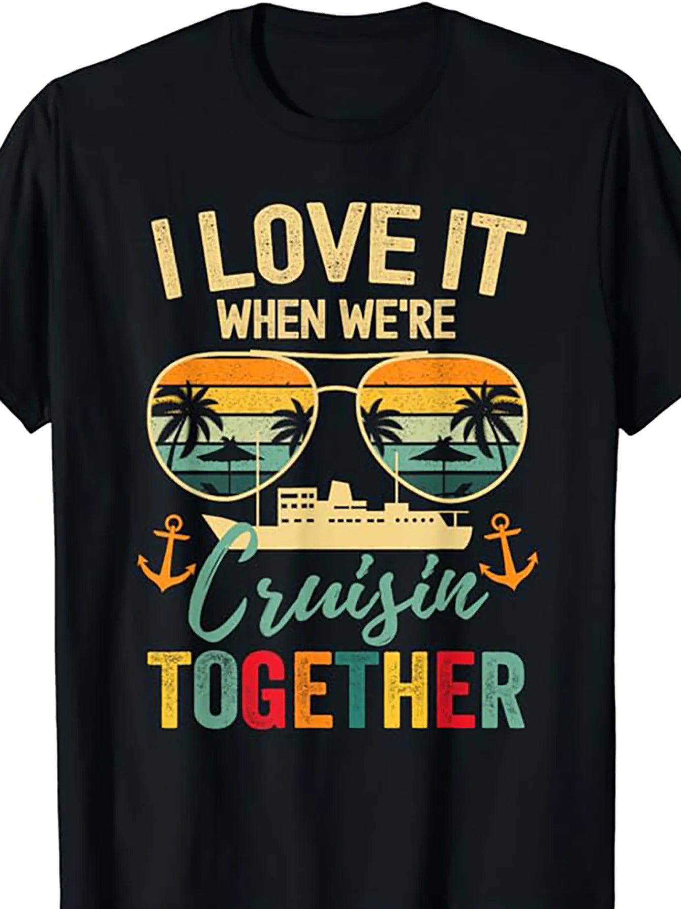 1pc Men'S Cruise Squad 2025 Printed T-Shirt, 100% Cotton Fabric, Crew Neck, Short Sleeve, Regular Fit