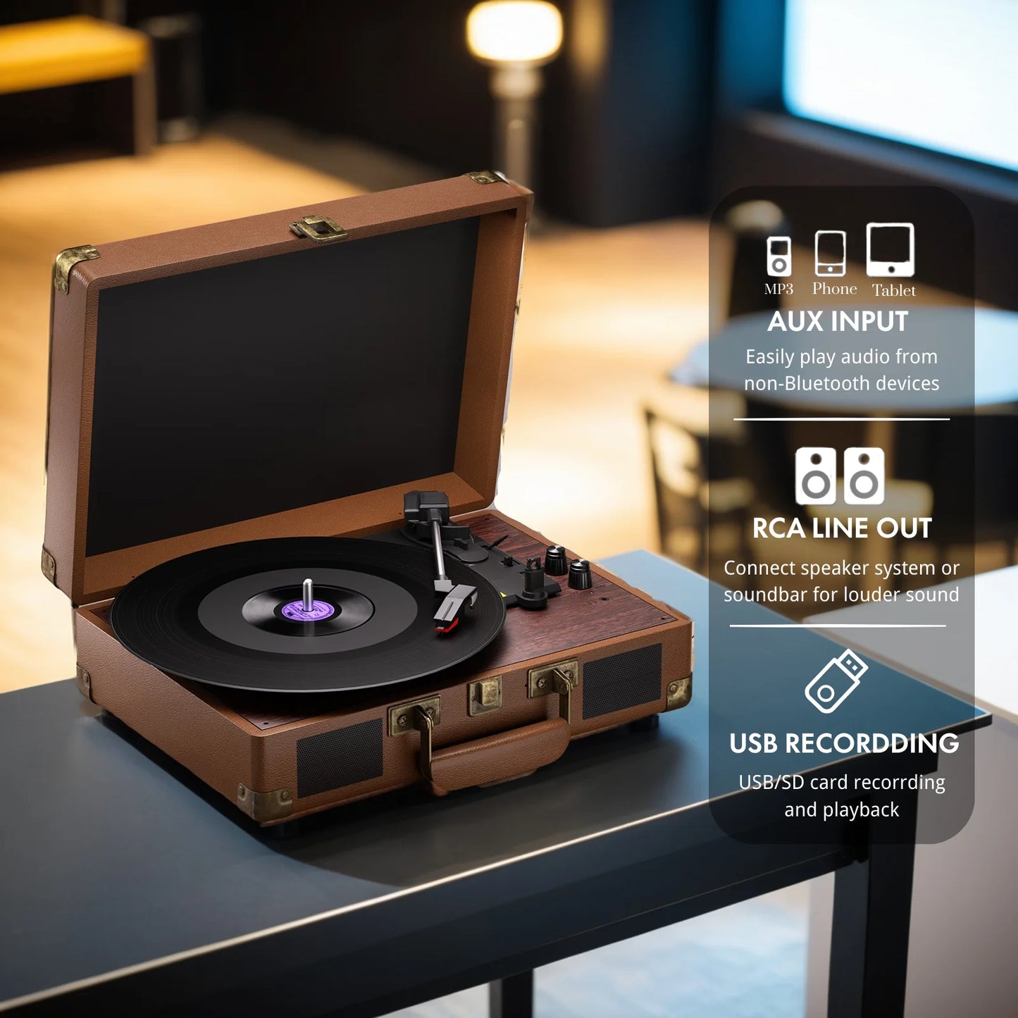 MAIO  Record Player, 3-Speed 33/45/78RPM Vinyl Spinner with 2 Built-in Stereo Speakers, Headphone Jack