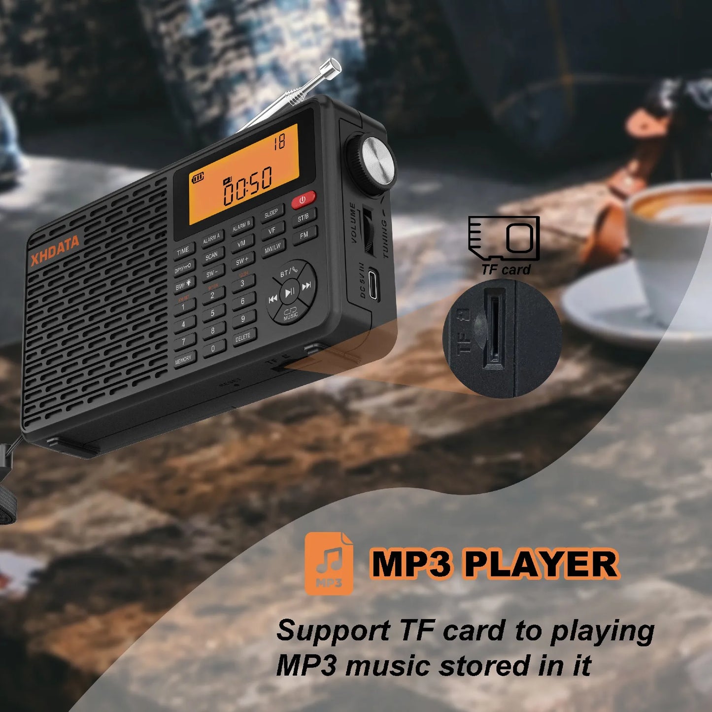 XHDATA D109 World Band Radio DSP AM FM SW LW Receiver Portable Bluetooth Speaker MP3 Player with TF Card Support Alarm Clock