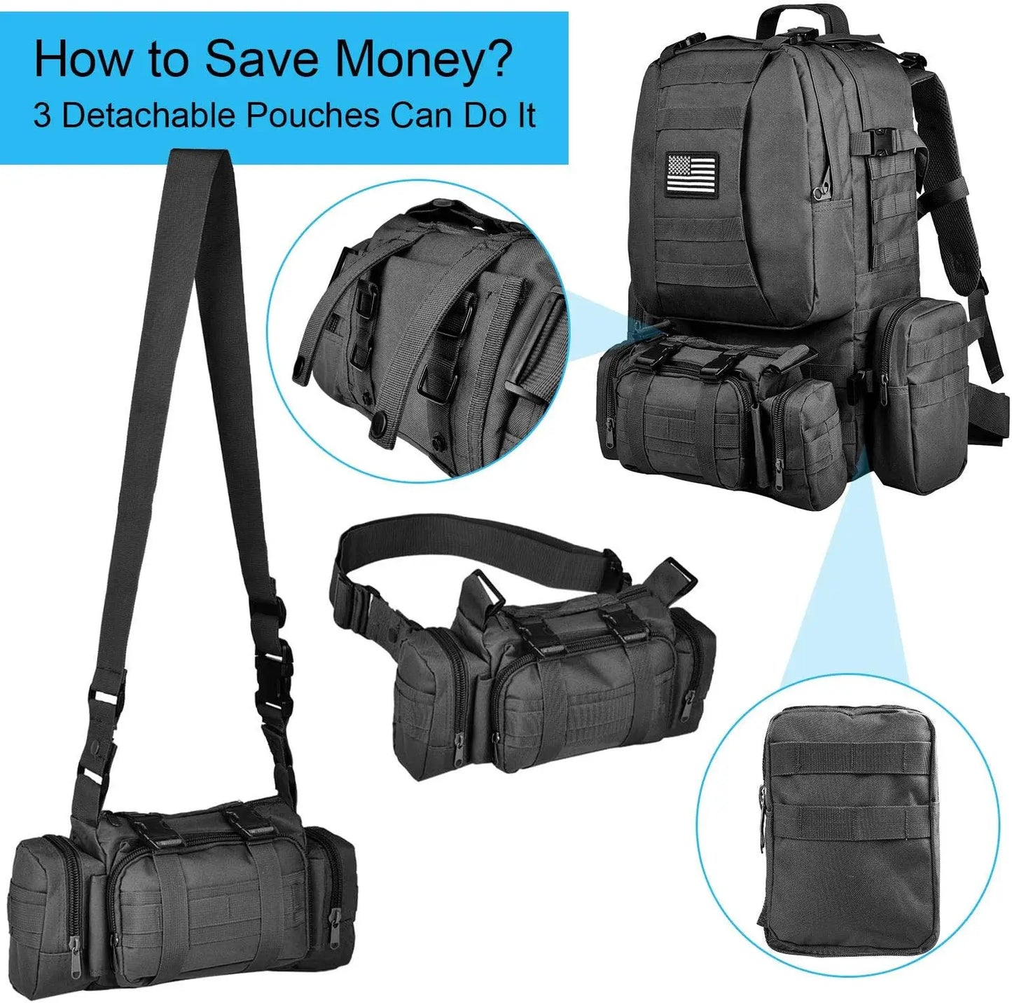 Tactical Backpack Military Army Rucksack 60L Large Assault Pack Detachable Molle Bag…