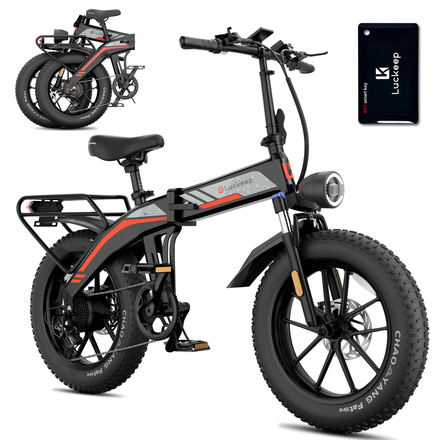 Luckeep X1 Folding Electric Bike for Adults 1500W Peak Motor,30 60 Miles,720WH Battery 20" x 4.0" Fat Tire Foldable Ebike