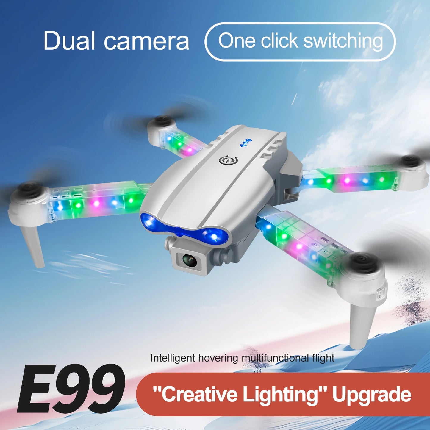 4K HD Dual Camera Mini Drone WiFi FPV E99 MAX Selfie RC UAV 6-Axis Gyro One-Key Auto Return Foldable Drone Adjustable RC Plane