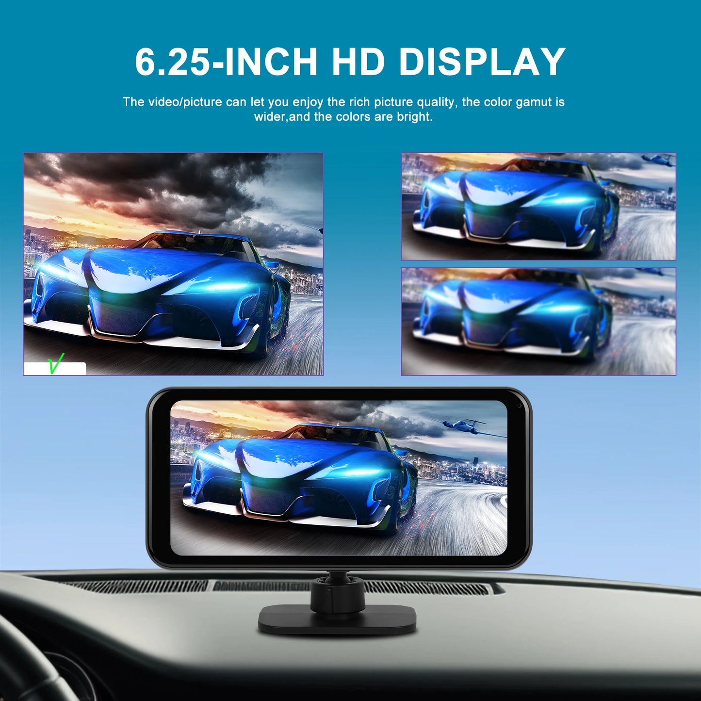 Podofo 6.25 inch Wireless CarPlay Android Auto Support Rear Camera  GPS Navigation Dashboard DVR 4K Bluetooth FM AUX