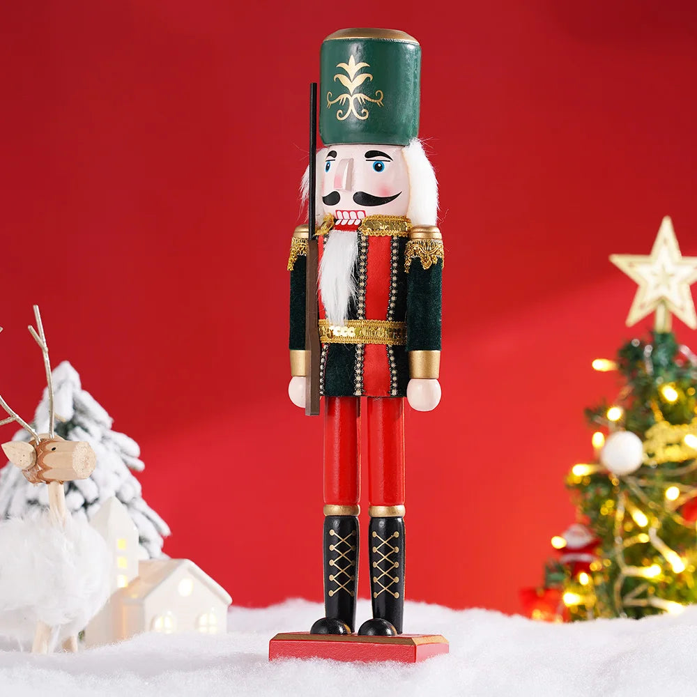 38cm Christmas Decoration Large Wooden Nutcracker Soldier Doll Christmas New Year Gift European Style Desktop Decoration