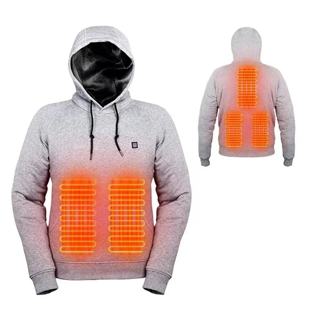 Men Women USB Heating Hoodies USB Rechargeable Long Sleeve Streetwear Loose Coats 3 Heat Levels for Camping Outdoor Work Fishing