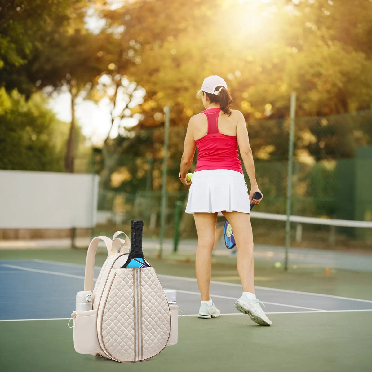 Pickleball Sling Bag for Men Women Waterproof Badminton Tennis Backpack with Wet Pocket Hidden Fence Hook Machine Washable
